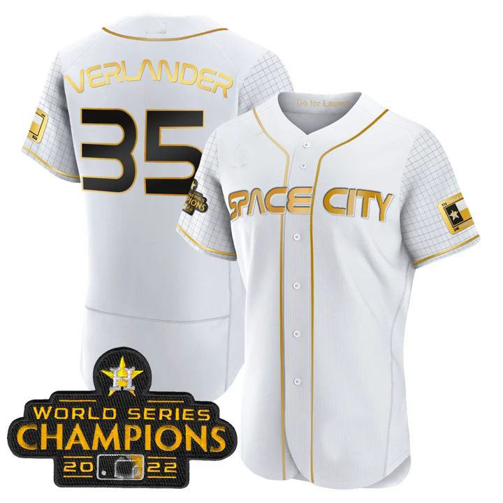 #35 Justin Verlander Houston Astros 2023 SPACE CITY CHAMPIONS FLEX JERSEY C WHITE ALL STITCHED Baseball Jerseys