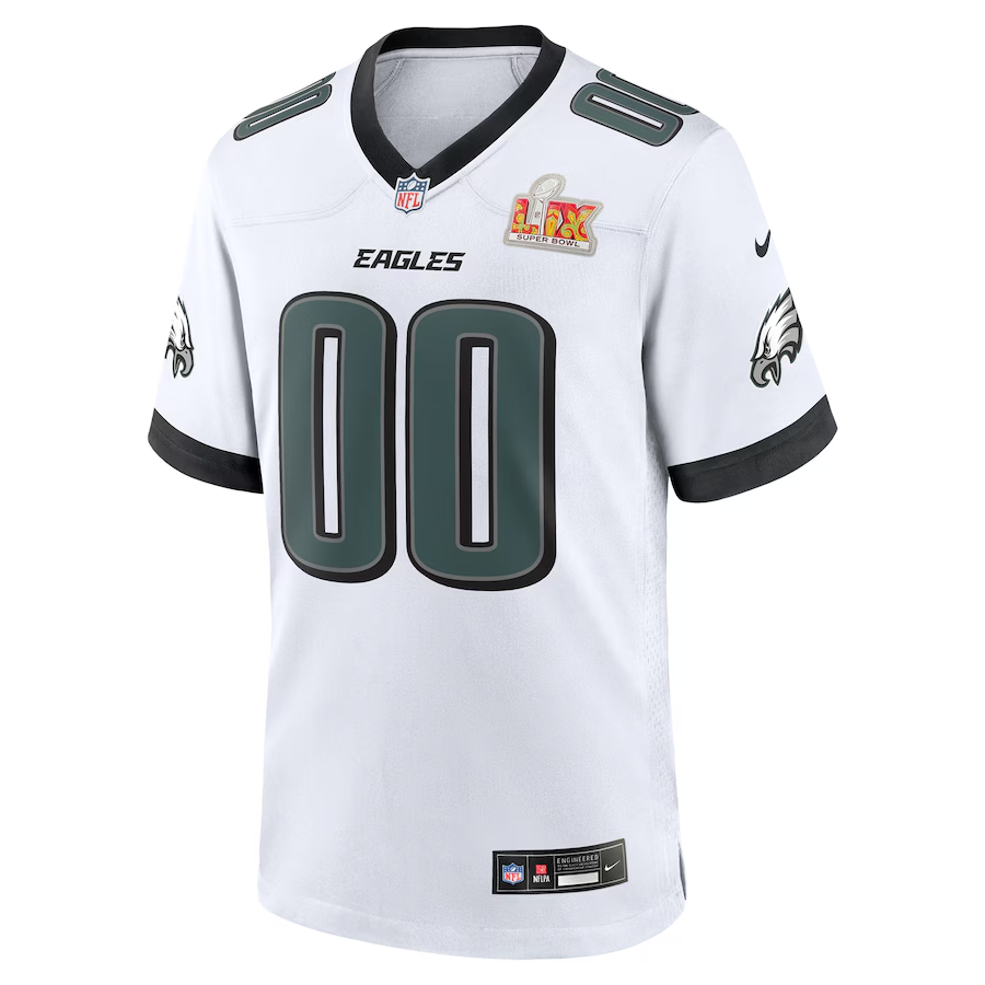 Men's Philadelphia Eagles  Midnight White Super Bowl LIX Custom Game Jersey