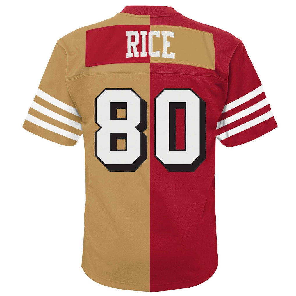 SF.49ers #80 Jerry Rice  Scarlet/Gold Big & Tall Split Legacy Retired Player Replica Jersey