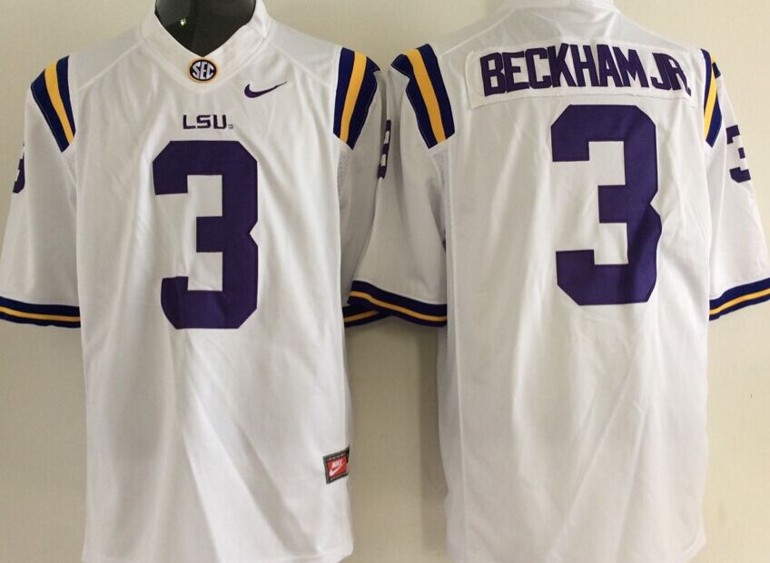 Men's LSU Tigers Odell Beckham White Player Game Jersey