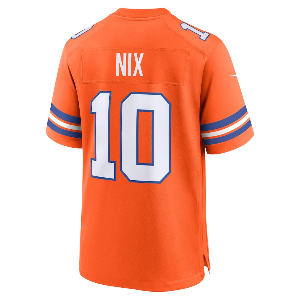 D.Broncos #10 Bo Nix Orange Mile High Collection 1977 Throwback Player Game Jersey