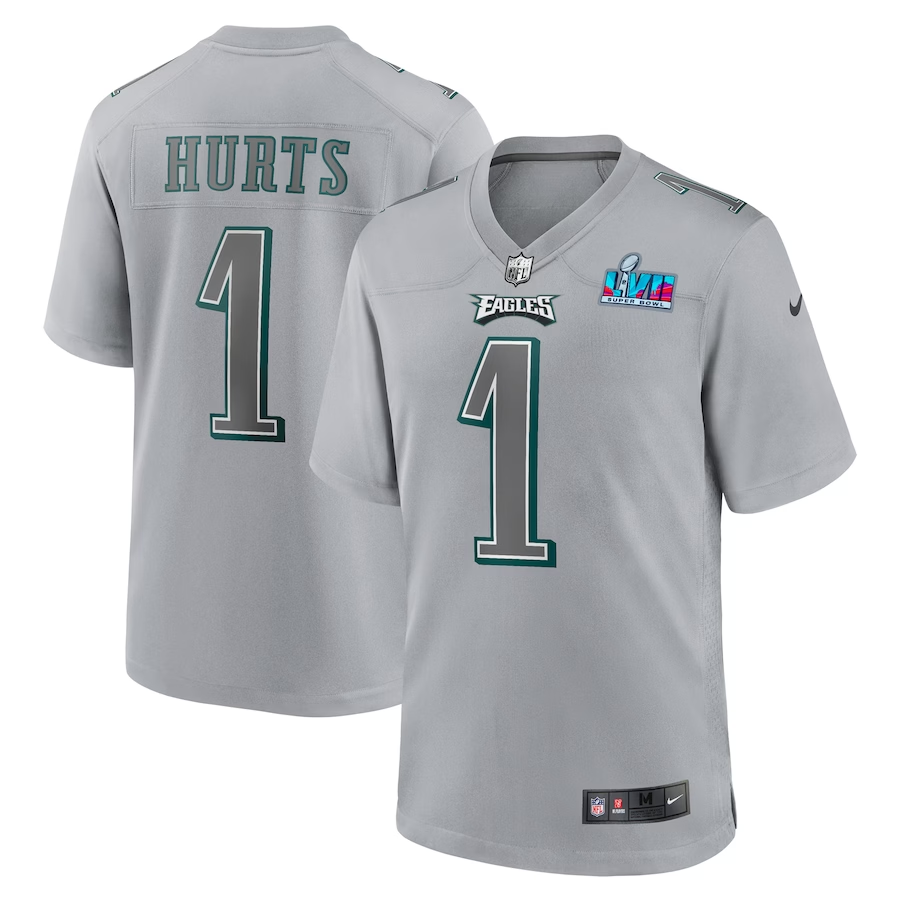 Men's Philadelphia Eagles Jalen Hurts Gray Super Bowl LVII Patch Atmosphere Fashion Game Jersey