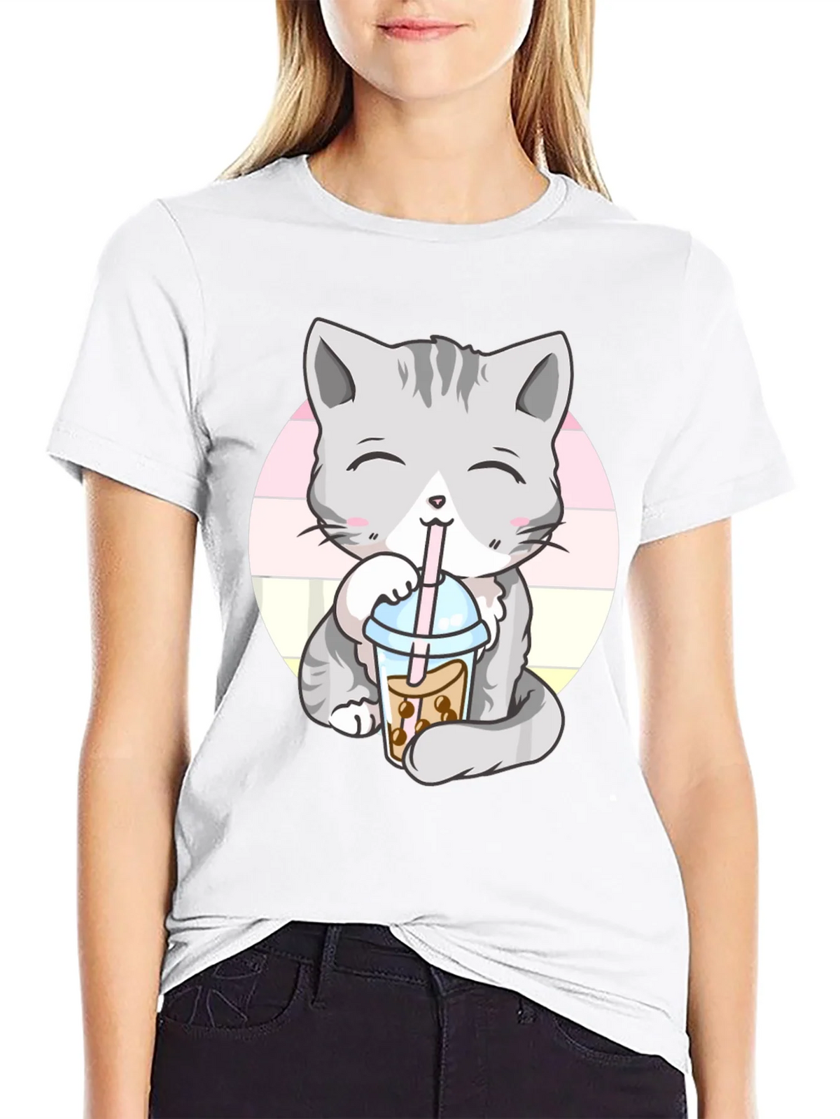 Kawaii Cat Boba Tea Graphic Tee