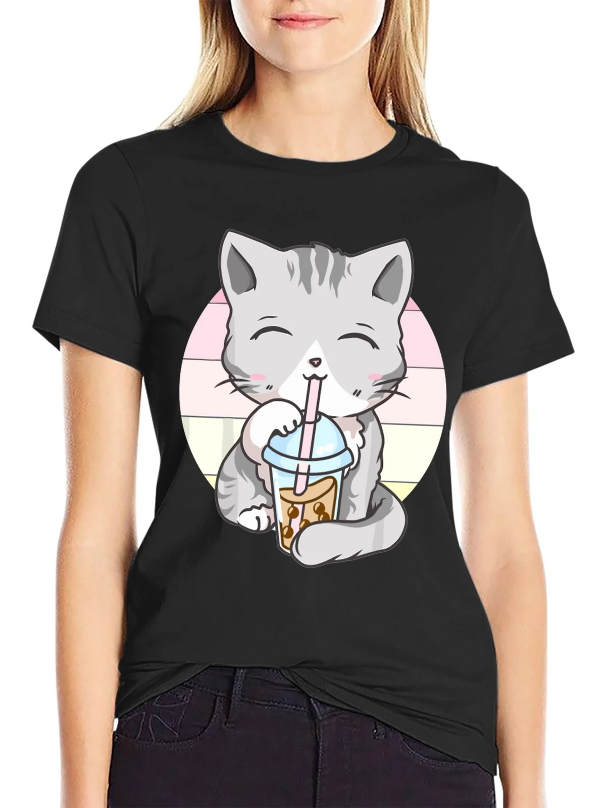 Kawaii Cat Boba Tea Graphic Tee