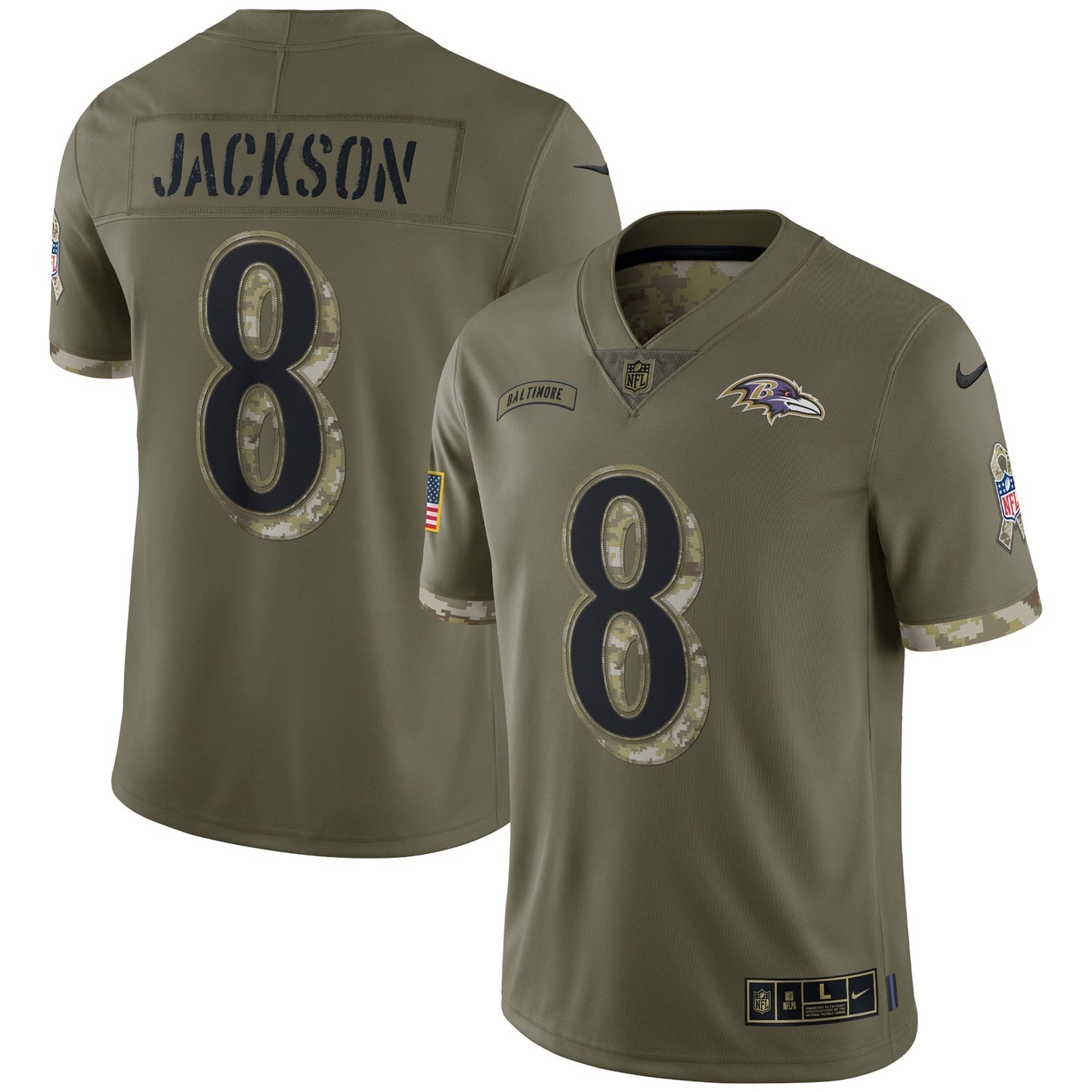 Lamar Jackson Baltimore Ravens  2022 Salute To Service Limited Jersey - Olive