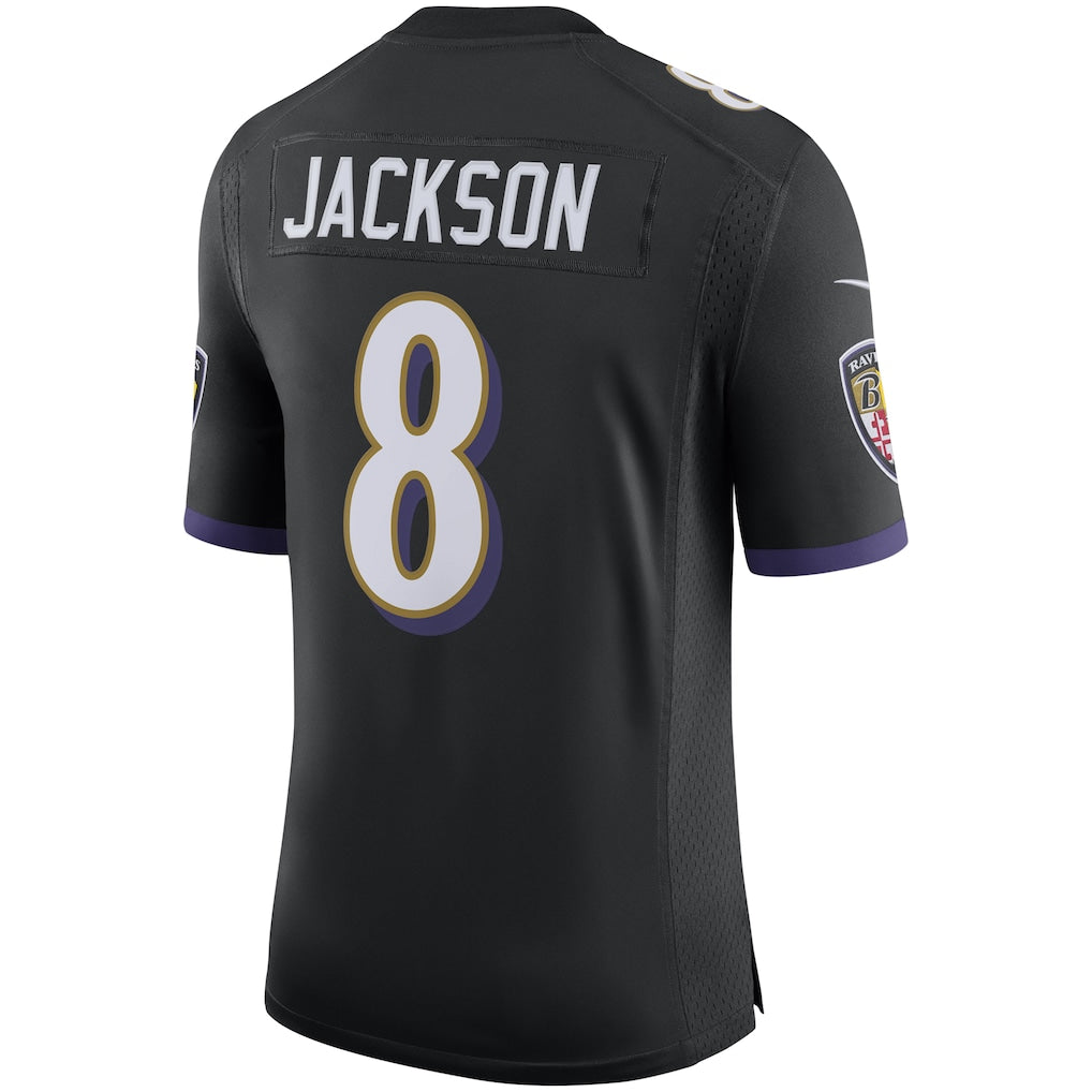 B.Ravens #8 Lamar Jackson Black Speed Machine Limited Jersey