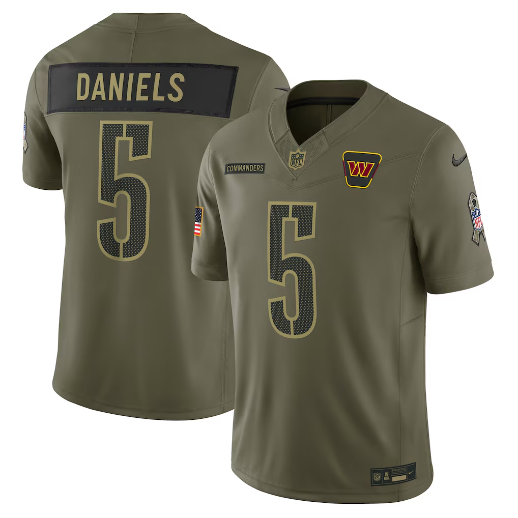 Men's Washington Commanders Jayden Daniels  Olive 2025 Salute to Service Limited Jersey