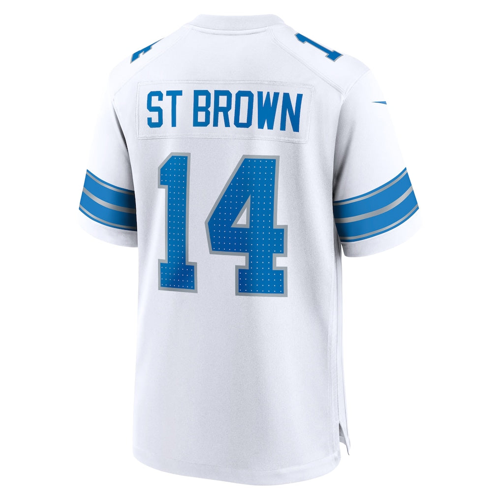 D.Lions #14 Amon-Ra St. Brown White Game Jersey