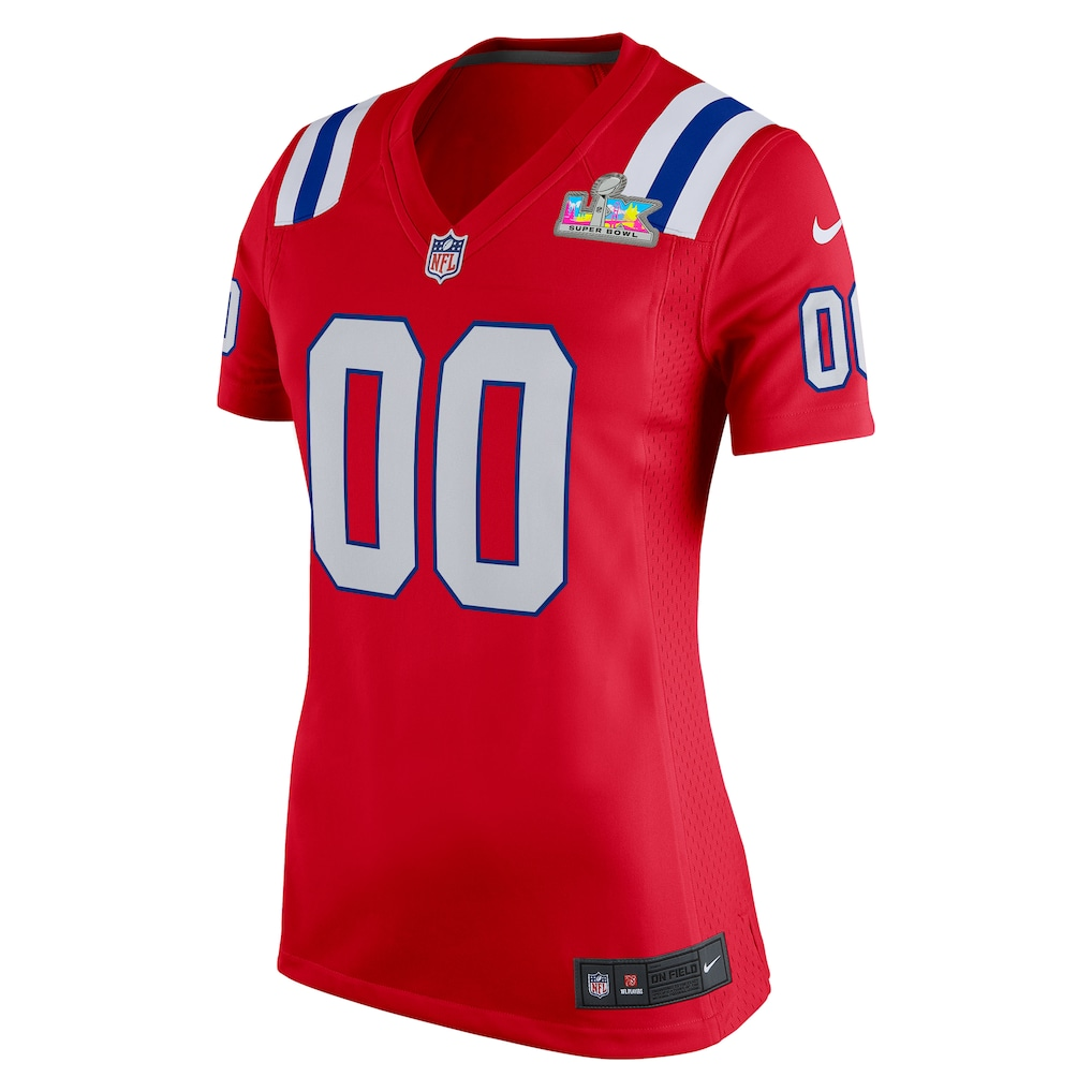 Women's New England Patriots  Red Super Bowl LX Patch Custom Game Jersey
