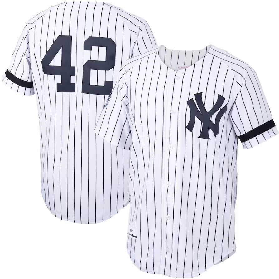 New York Yankees #42 Mariano Rivera  Home 2000 Cooperstown Collection Authentic Jersey - White/Navy Stitches Baseball Jerseys