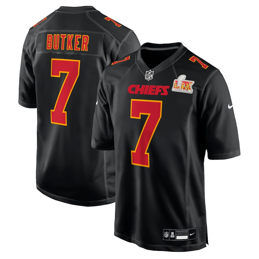 Men's Kansas City Chiefs Harrison Butker  Carbon Black Super Bowl LIX Fashion Game Jersey