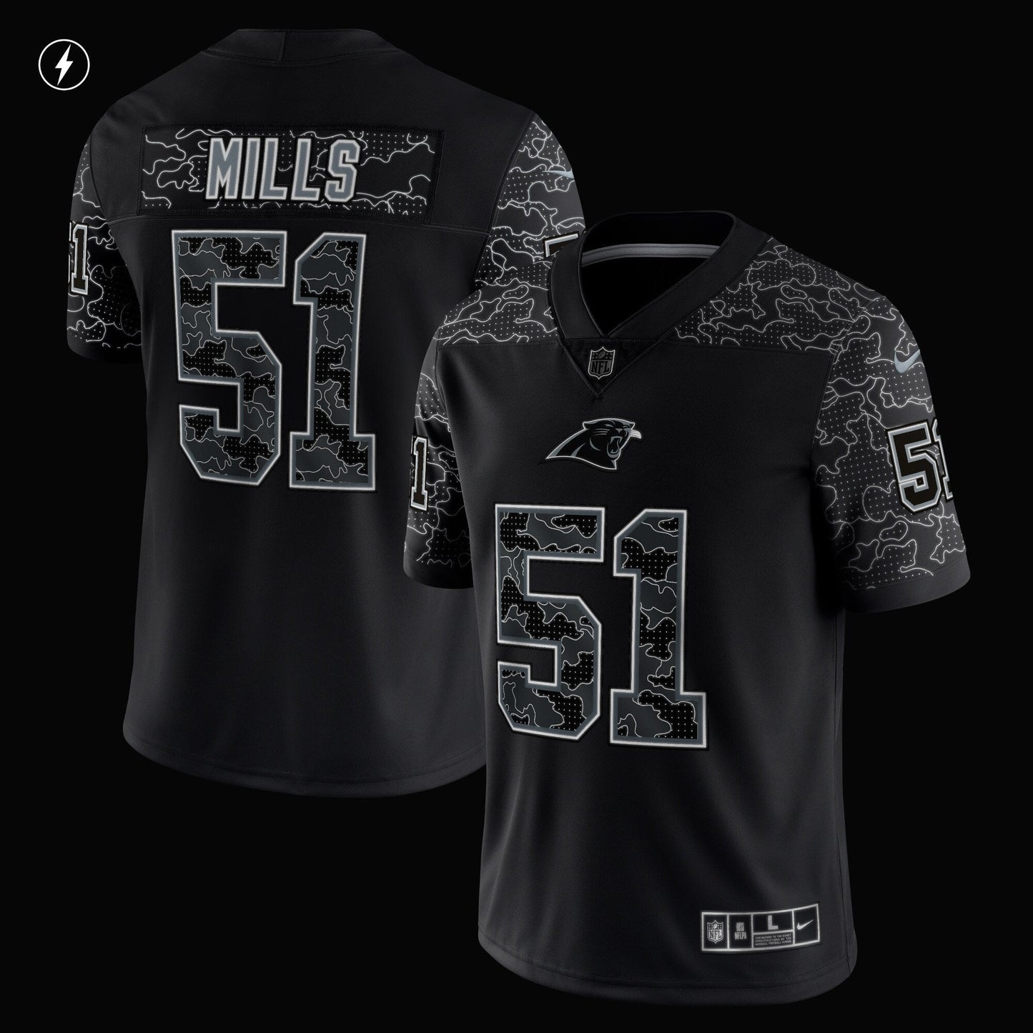 Sam Mills Carolina Panthers  Retired   RFLCTV Limited Jersey - Black