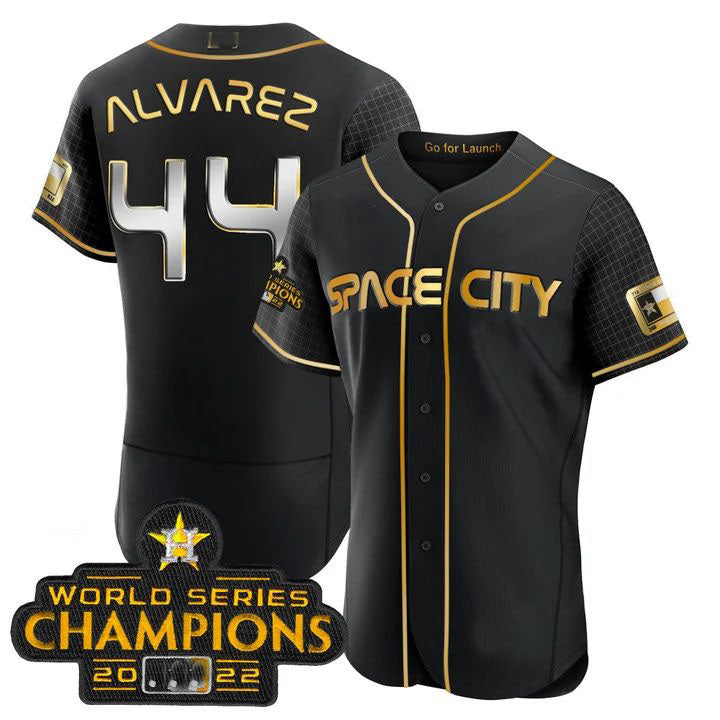 #44 Yordan Alvarez Houston Astros black 2023 SPACE CITY CHAMPIONS FLEX JERSEY C ALL STITCHEDBaseball Jerseys