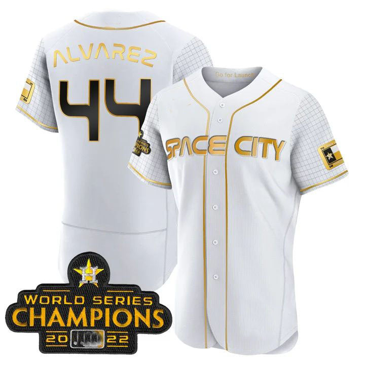 #44 Yordan Alvarez Houston Astros White 2023 SPACE CITY CHAMPIONS FLEX JERSEY C ALL STITCHEDBaseball Jerseys