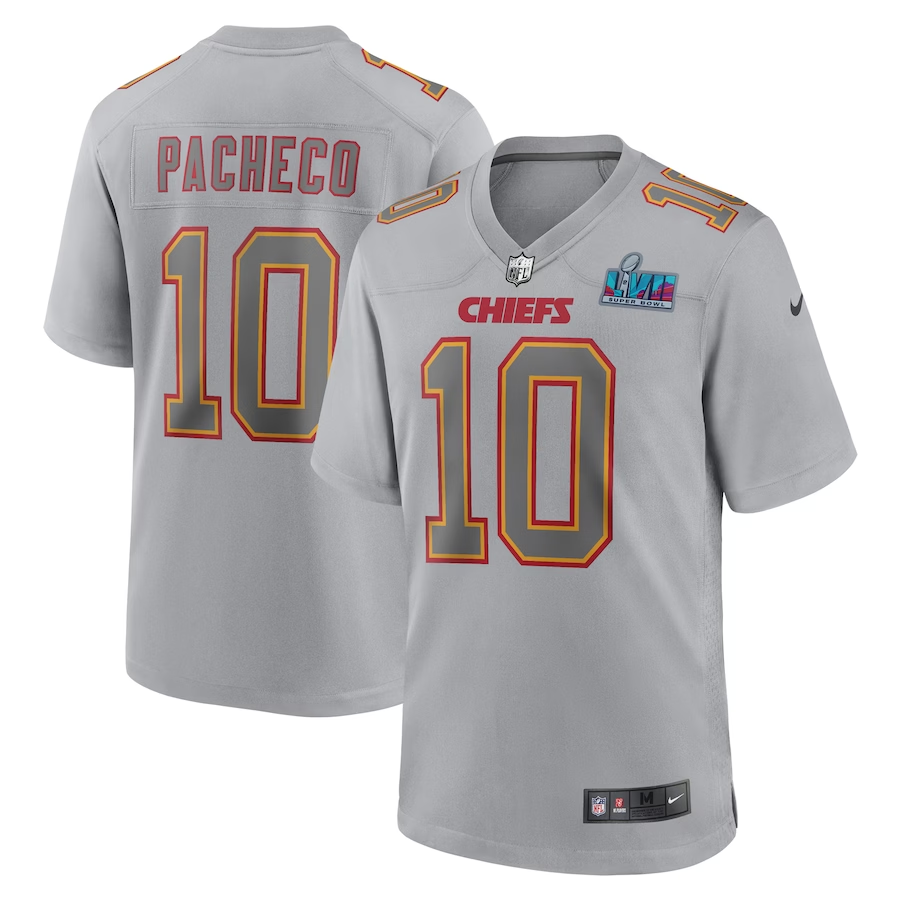 Men's Kansas City Chiefs Isiah Pacheco Gray Super Bowl LVII Patch Atmosphere Fashion Game Jersey