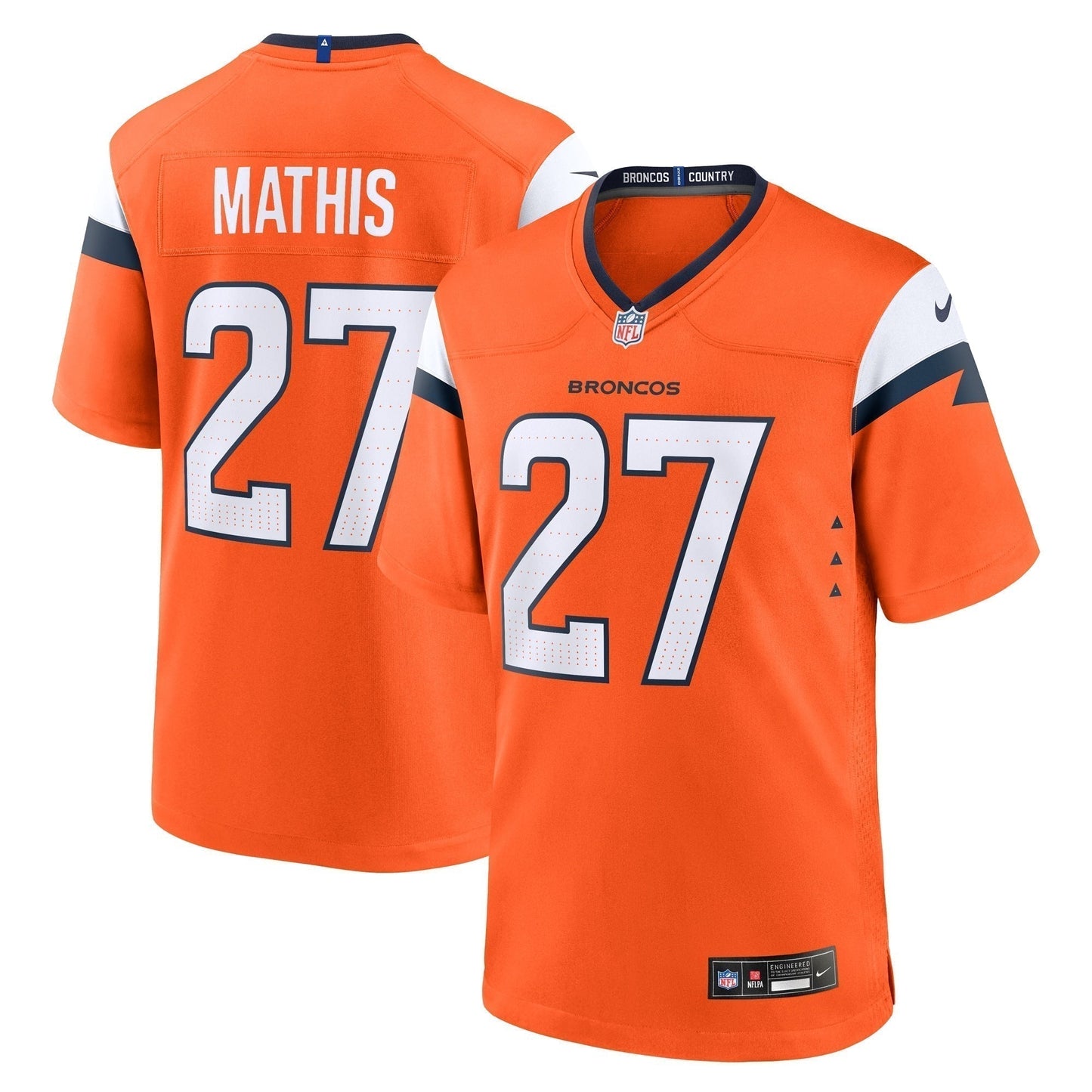 Damarri Mathis Denver Broncos  Team Game Jersey -  Orange