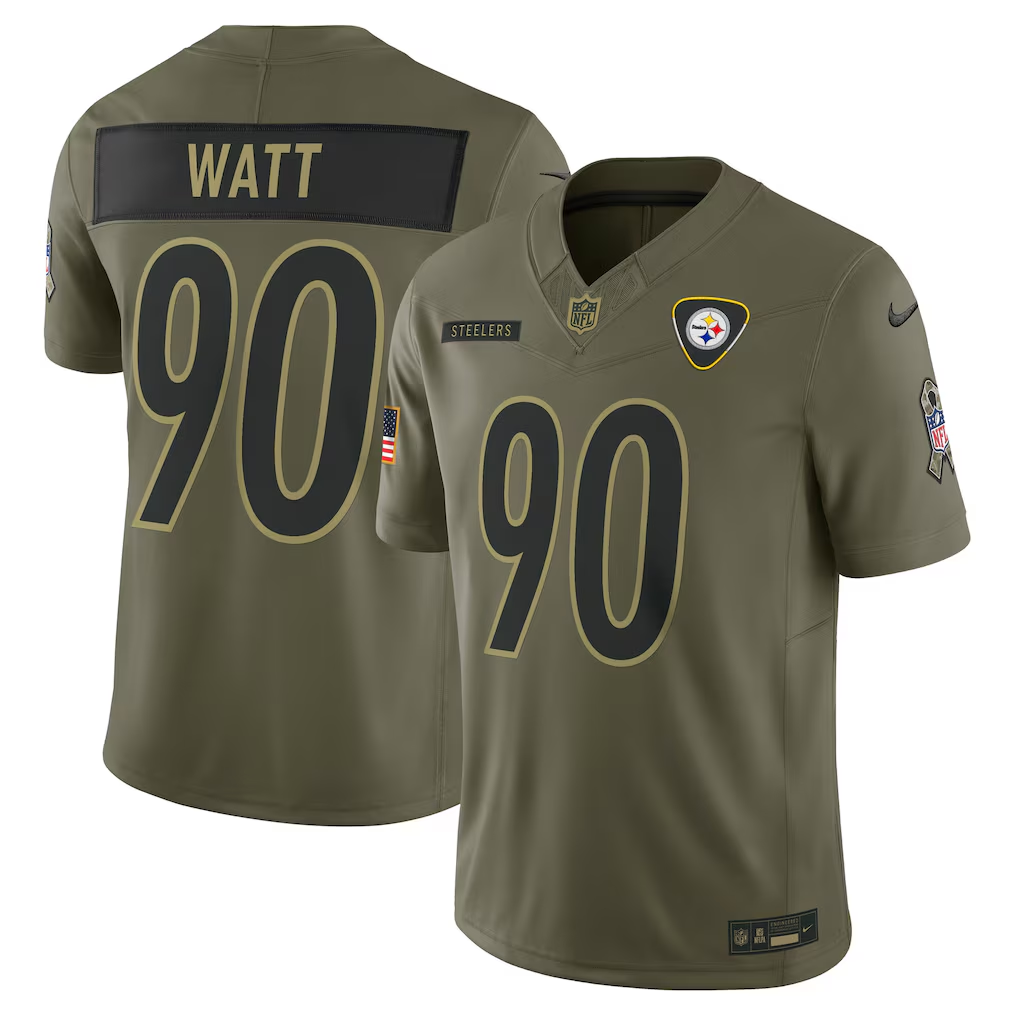Men's Pittsburgh Steelers T.J. Watt  Olive 2025 Salute to Service Limited Jersey