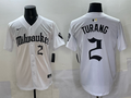 Men's Milwaukee Brewers Brice Turang #2 White Replica Player Jersey