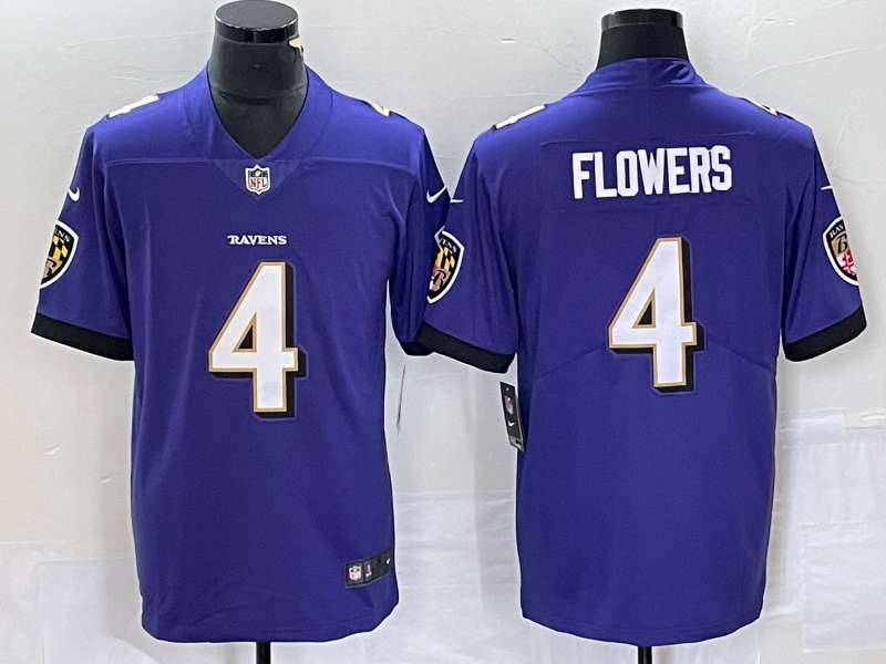 Men's Baltimore Ravens Zay Flowers Purple 2023  Draft First Round Pick Game Jersey