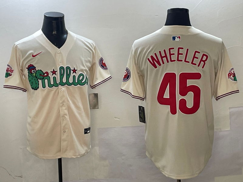 Men's Philadelphia Phillies Zack Wheeler #45 Cream Replica Player Jersey1