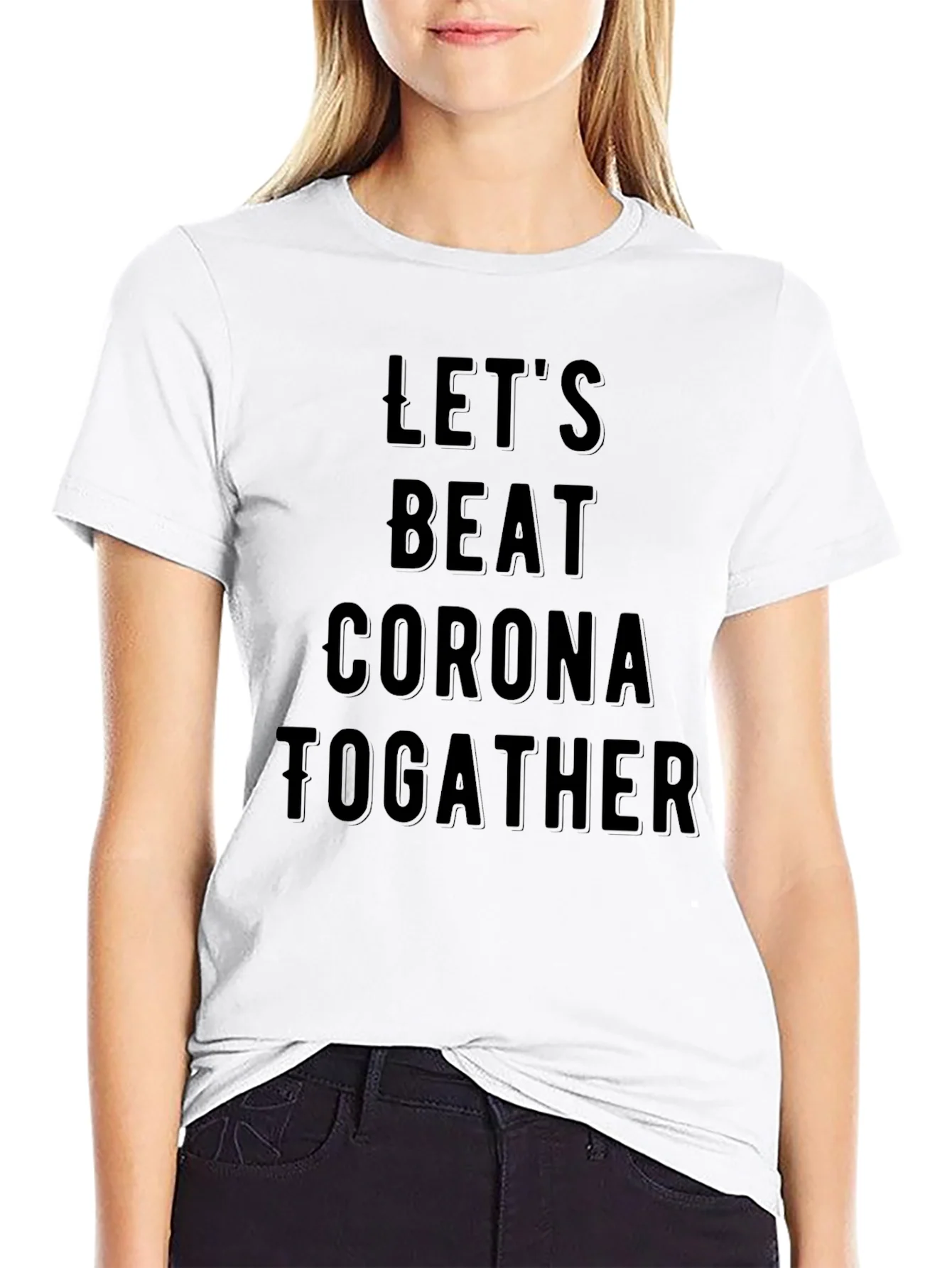 Lets Beat Corona Together Black T-Shirt