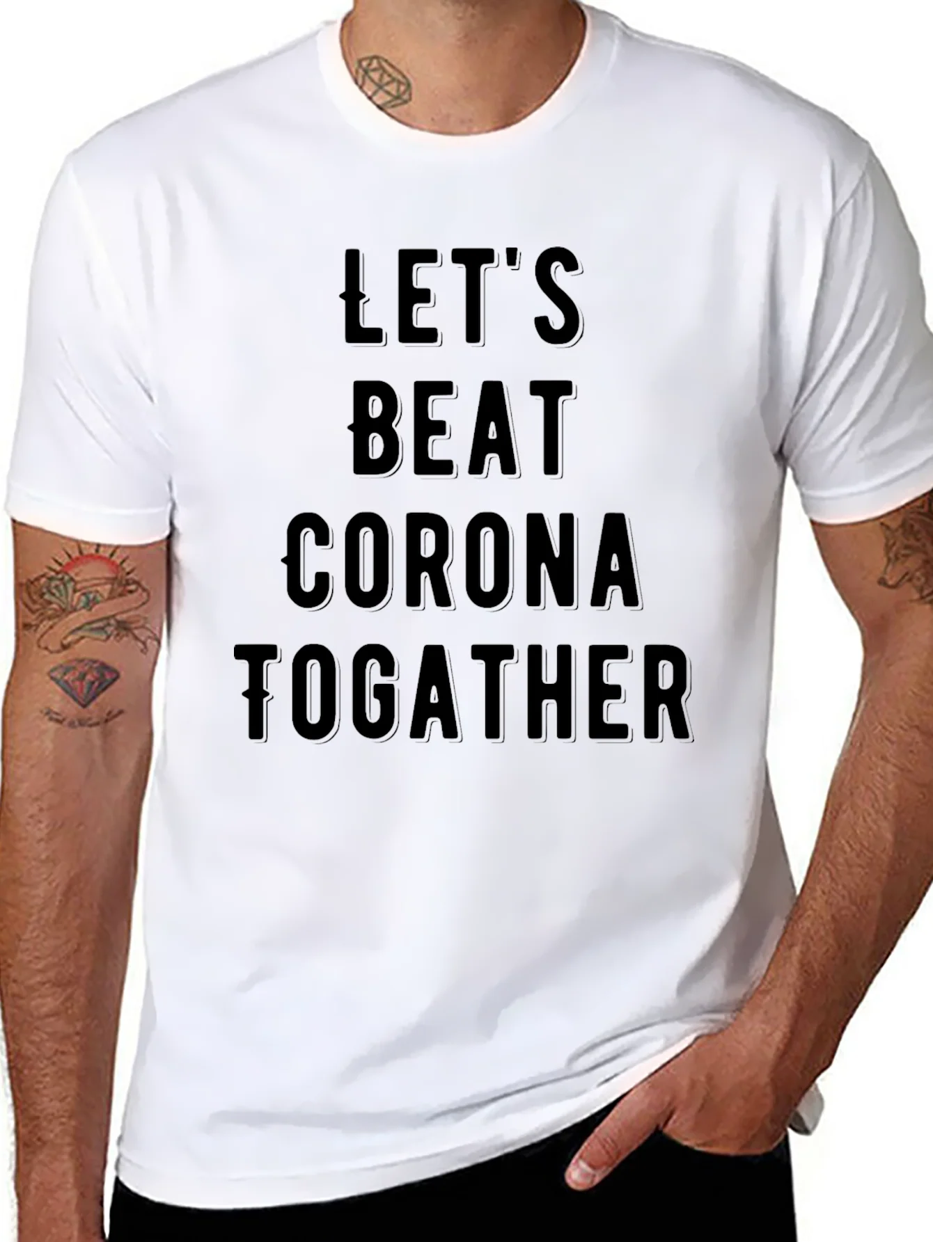 Lets Beat Corona Together Black T-Shirt