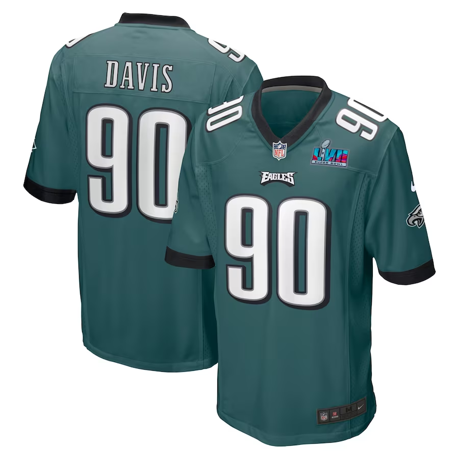 Men's Philadelphia Eagles Jordan Davis Midnight Green Super Bowl LVII Patch Game Jersey