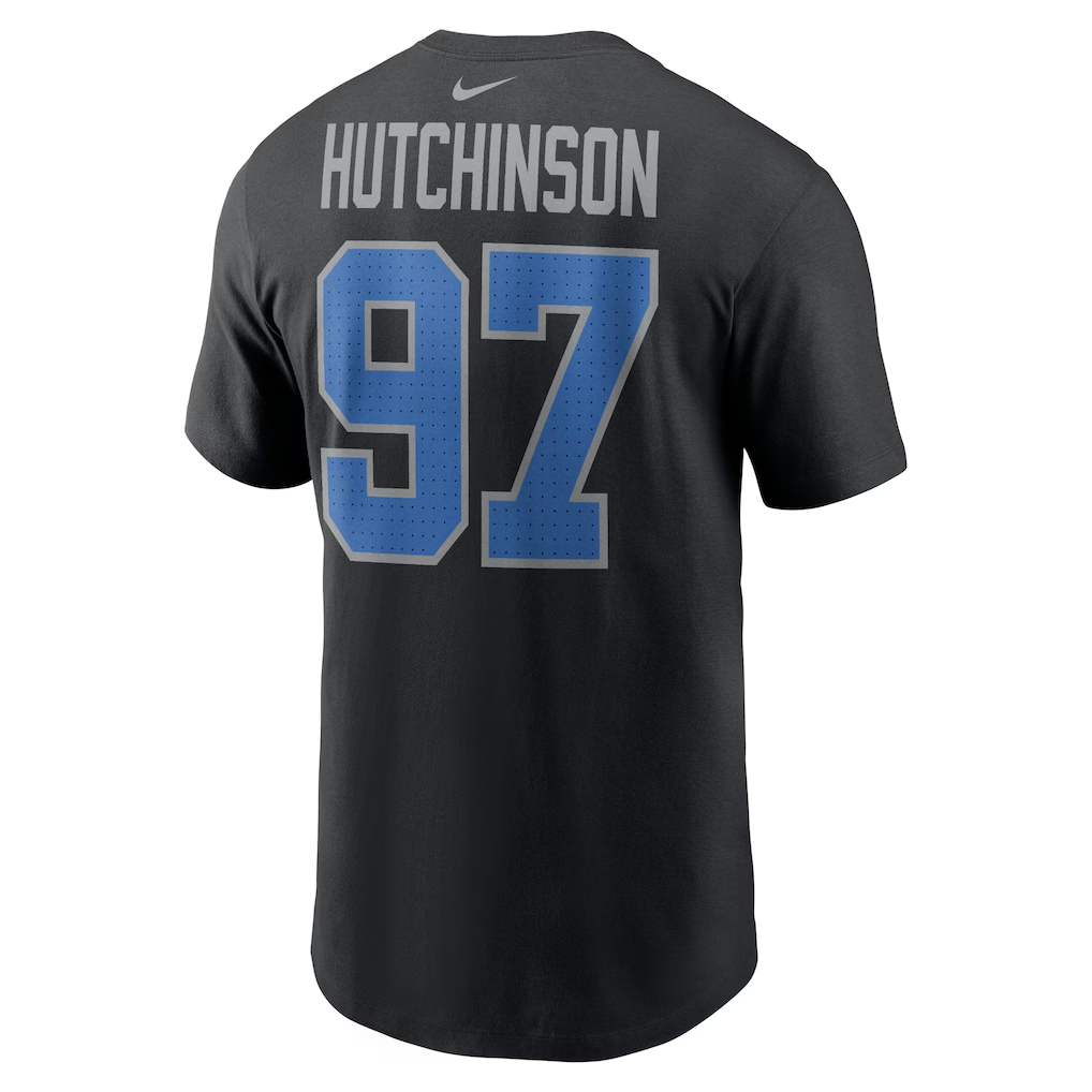 Men's Detroit Lions Aidan Hutchinson  Black Player Name & Number T-Shirt
