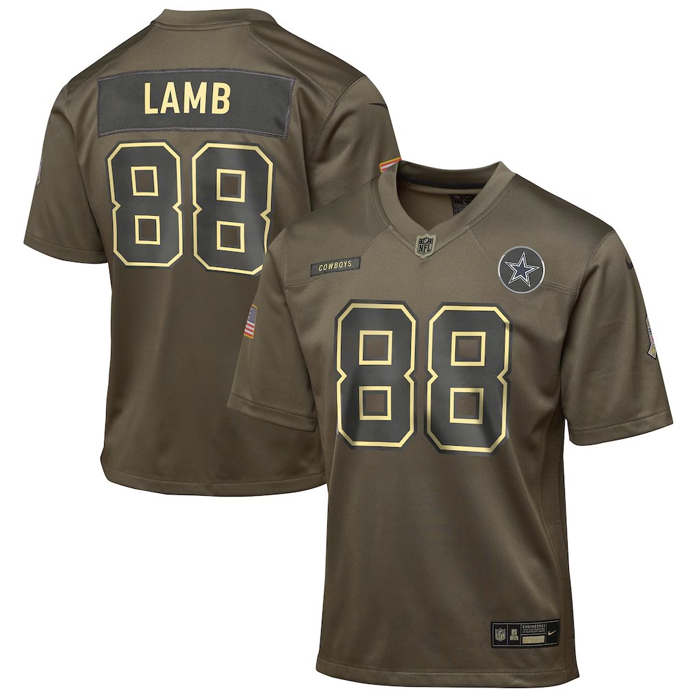 Youth Dallas Cowboys CeeDee Lamb  Olive 2025 Salute to Service Game Jersey