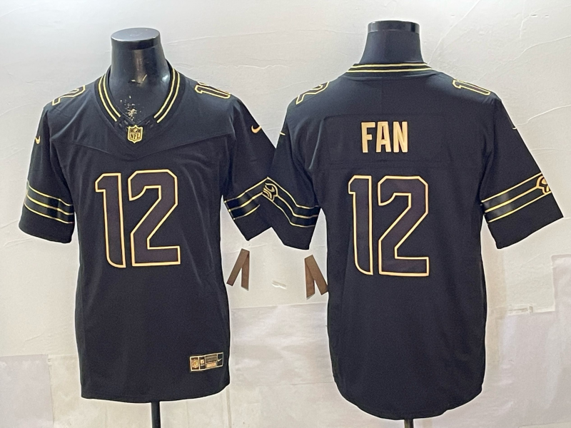 Men's Seattle Seahawks 12s #12 Black Game Player Jersey