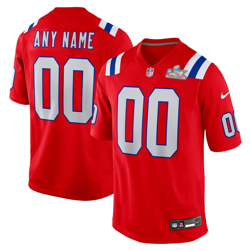 Men's New England Patriots  Red Super Bowl LX Patch Custom Game Jersey