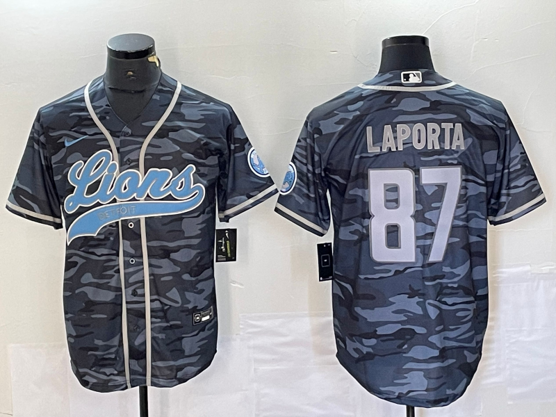 Men's Detroit Lions Sam LaPorta #87 Grey Camouflage Player Jersey1 Joint Edition