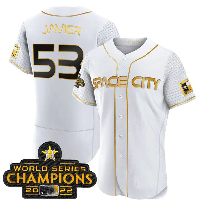 Houston Astros #53 CRISTIAN JAVIER 2023 SPACE CITY CHAMPIONS FLEX JERSEY C WHITE ALL STITCHEDBaseball Jerseys