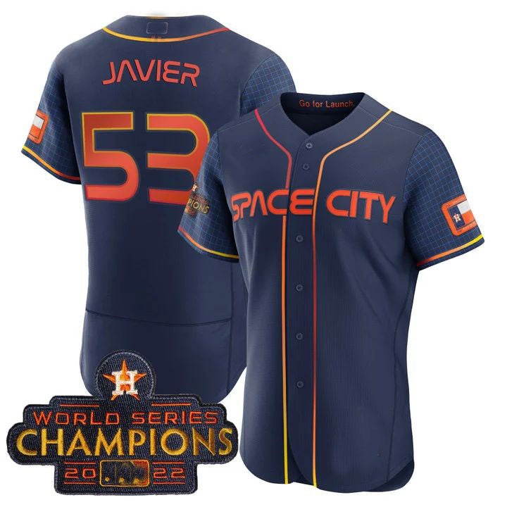 Houston Astros #53 CRISTIAN JAVIER 2023 SPACE CITY CHAMPIONS FLEX JERSEY C blue ALL STITCHEDBaseball Jerseys
