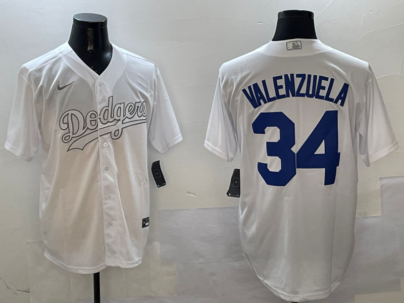 Men's Los Angeles Dodgers Fernando Valenzuela #34 White Game Jersey1