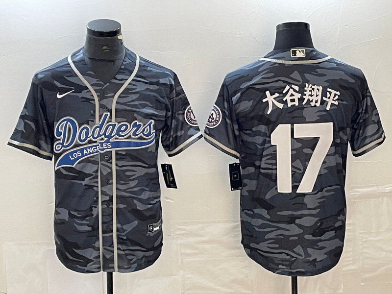 Men's Los Angeles Dodgers Shohei Ohtani Grey Camouflage Game Jersey Joint Edition