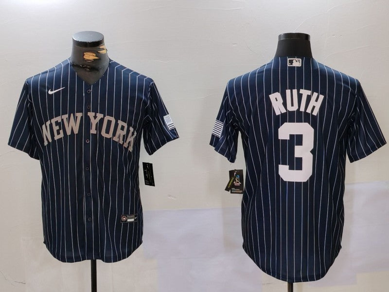 Men's New York Yankees1 Babe Ruth #3 Navy Player Jersey