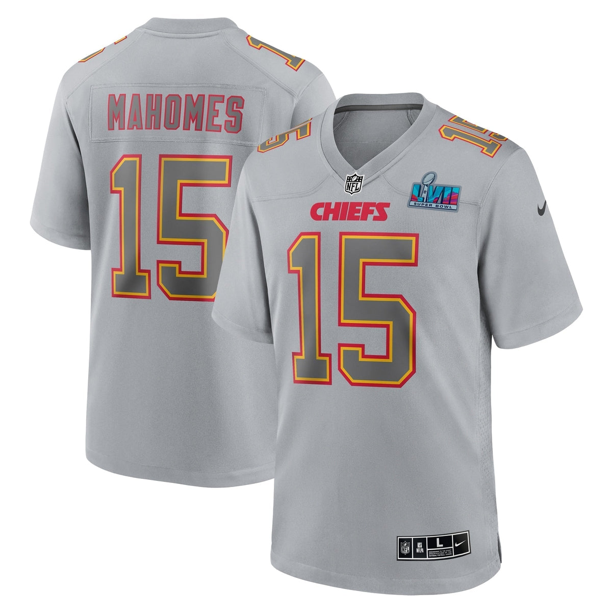 Patrick Mahomes Kansas City Chiefs  Super Bowl LVII Patch Atmosphere Fashion Game Jersey - GrayYOUTH)