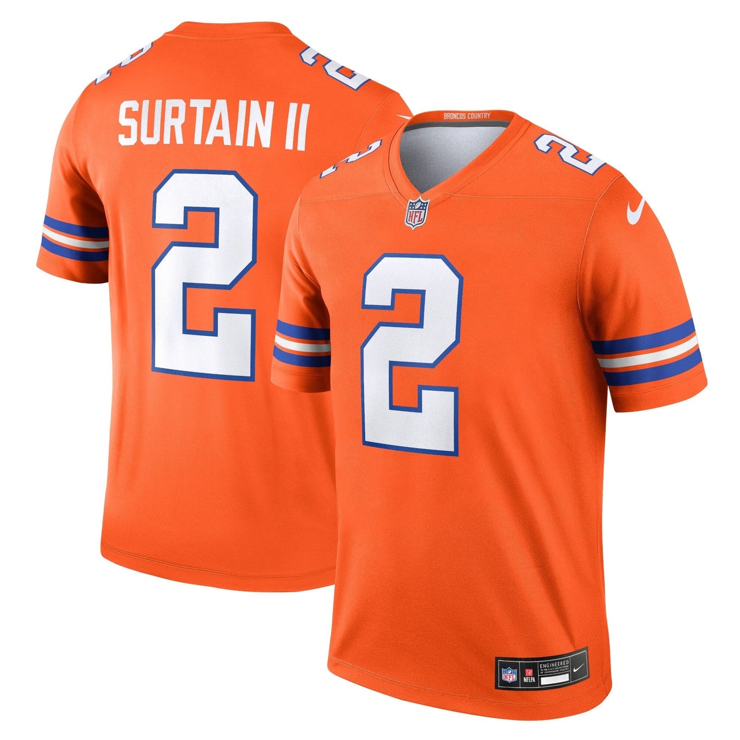 Patrick Surtain II Denver Broncos  Mile High Collection 1977 Throwback   Legend Jersey - Orange