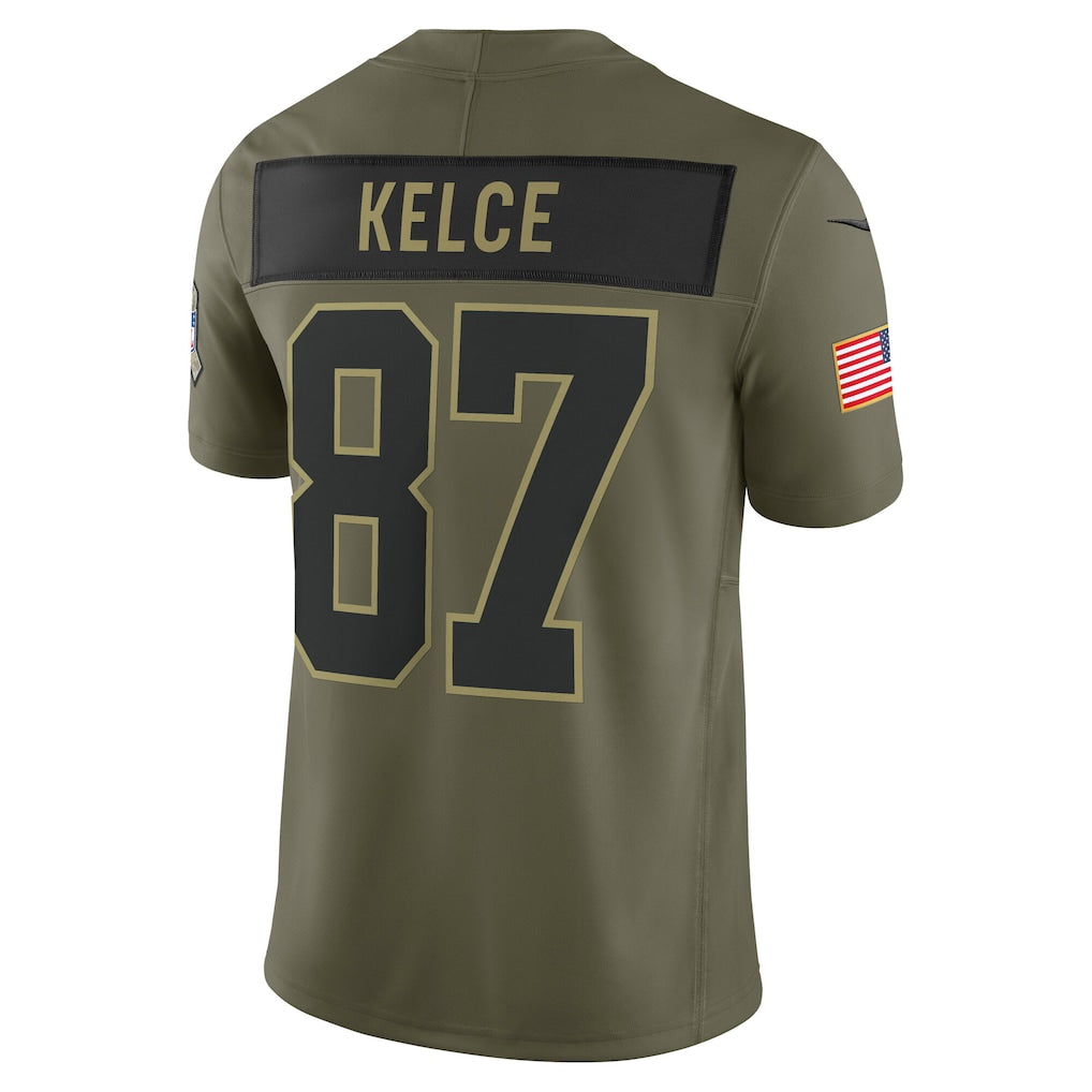 KC.Chiefs #87 Travis Kelce Olive 2025 Salute to Service Limited Jersey