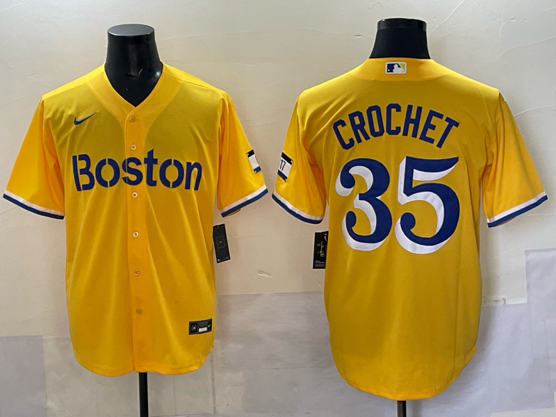 Men's Boston Red Sox Garrett Crochet Gold City Connect Player Jersey