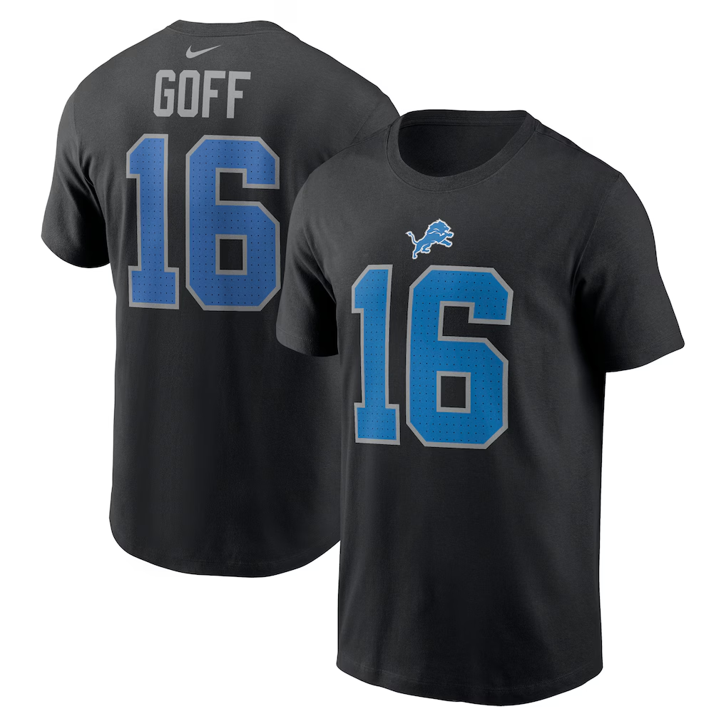 Men's Detroit Lions Jared Goff  Black Name & Number T-Shirt