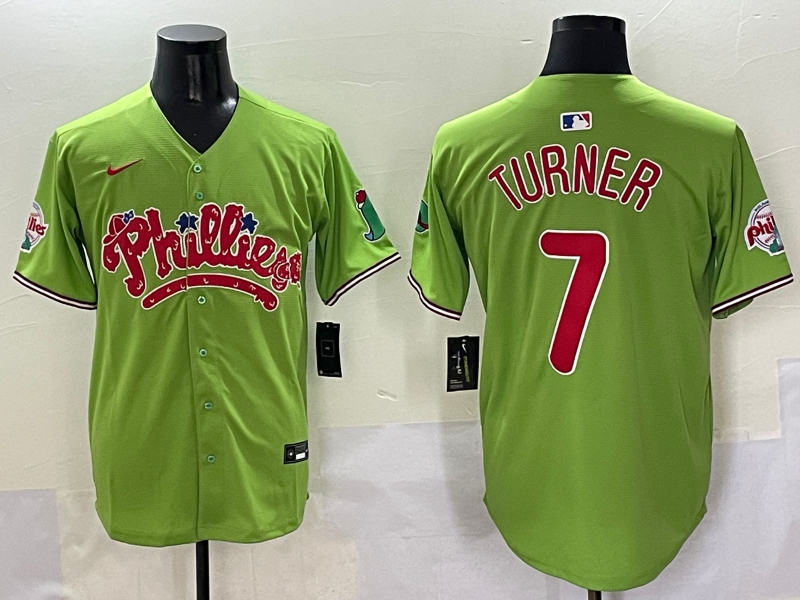 Men's Philadelphia Phillies Trea Turner Green Player Jersey