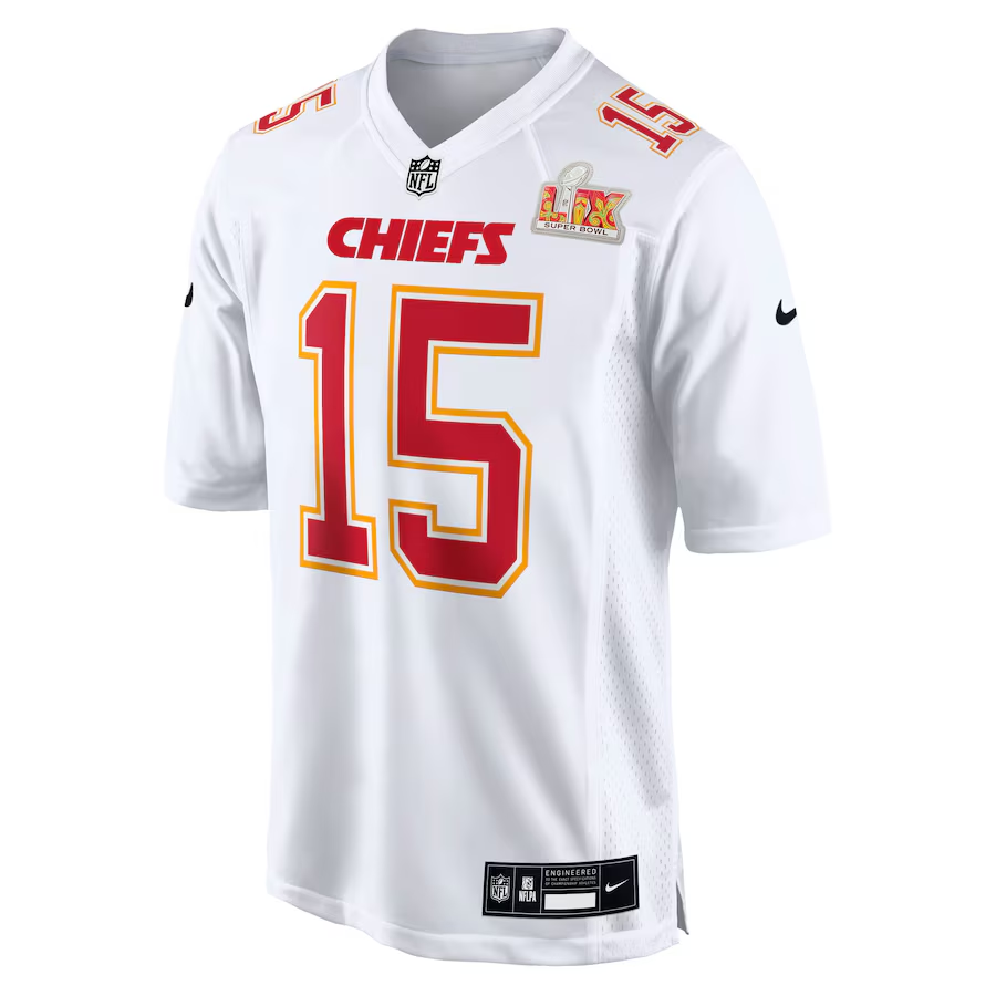 Men's Kansas City Chiefs Patrick Mahomes  Carbon White Super Bowl LIX Fashion Game Jersey