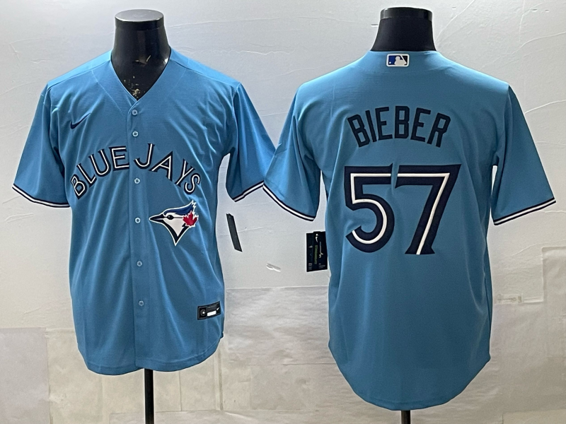 Men's Toronto Blue Jays Shane Bieber Powder Blue Player Jersey