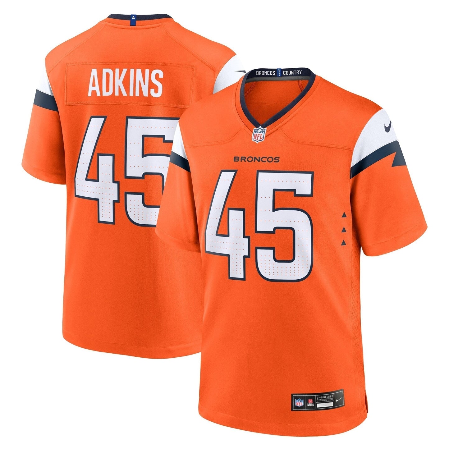 Nate Adkins Denver Broncos  Team Game Jersey -  Orange