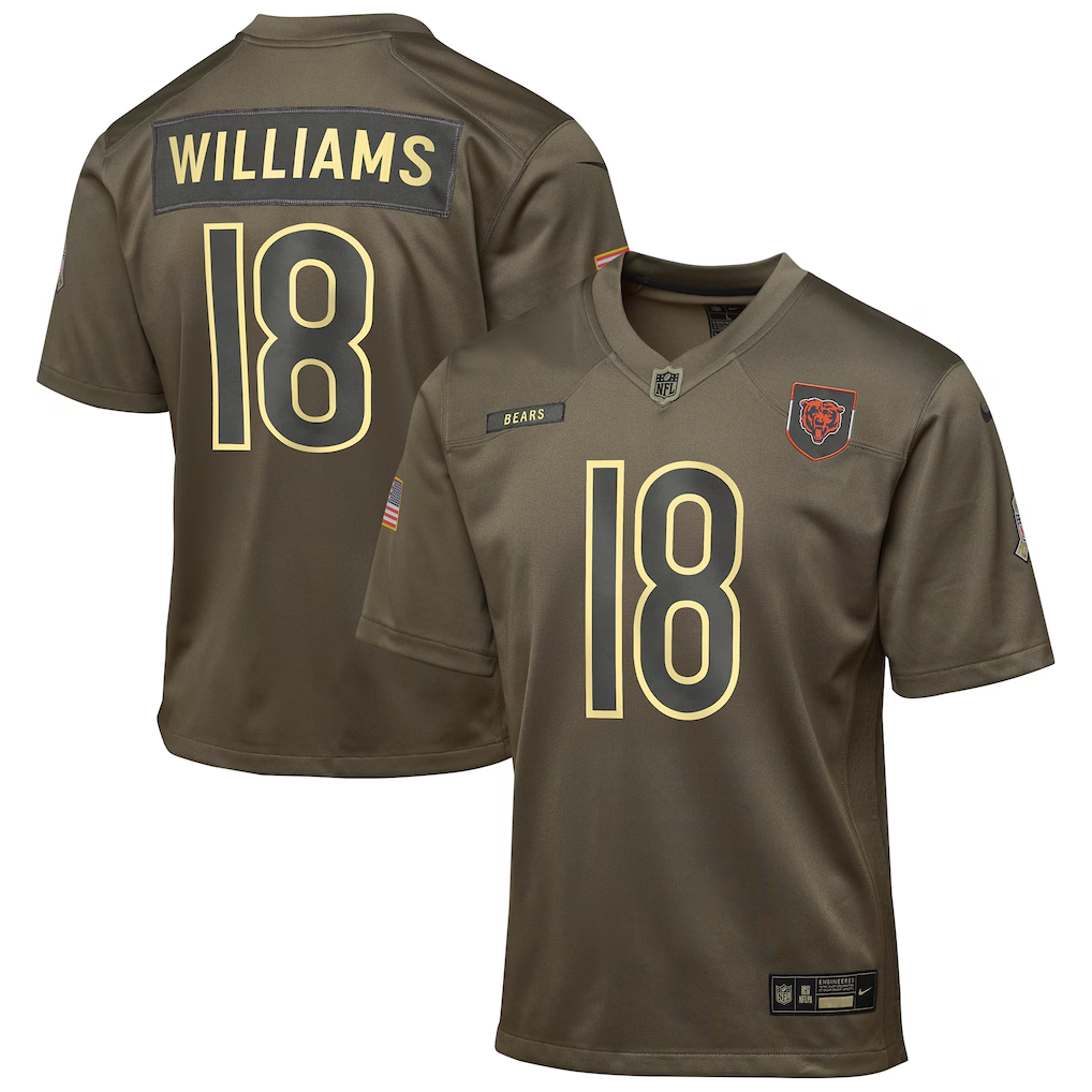 Youth Chicago Bears Caleb Williams  Olive 2025 Salute to Service Game Jersey
