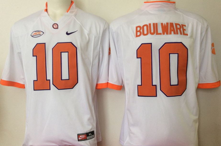 Men's Clemson Tigers Ben Boulware White Player Game Jersey
