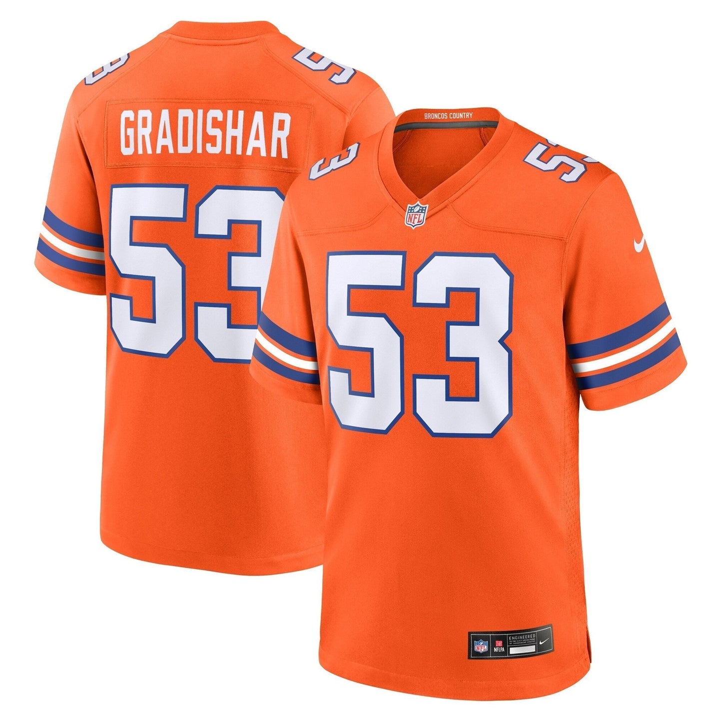 Randy Gradishar Denver Broncos  Mile High Collection 1977 Throwback Retired   Game Jersey - Orange