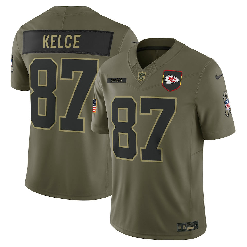 Men's Kansas City Chiefs Travis Kelce  Olive 2025 Salute to Service Limited Jersey